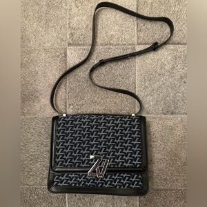 Zadig & Voltaire Le City Monogram Crossbody Bag in Black Leather and Navy